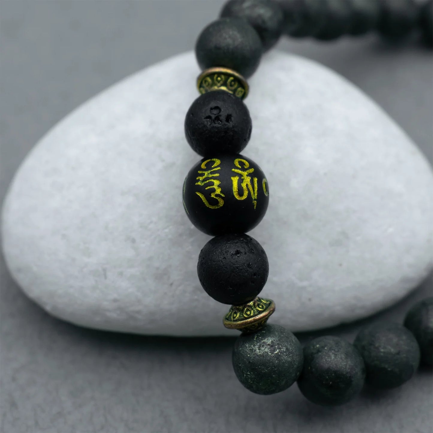 Raw Pyrite Bracelet with Buddha Mantra