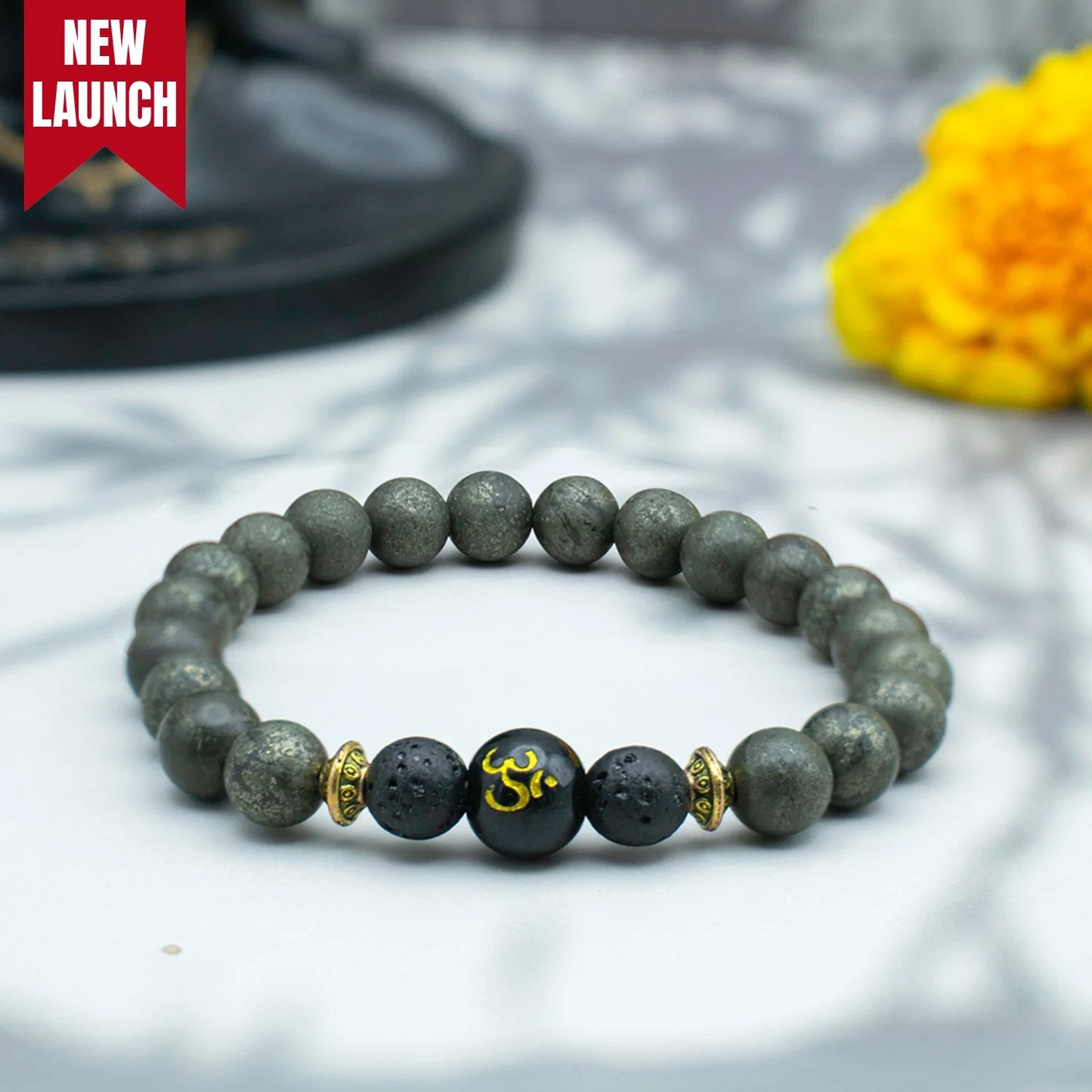 Raw Pyrite Bracelet with Om bead