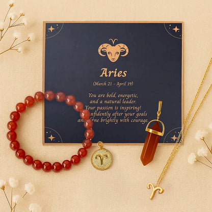 Aries Zodiac Gift Box with Carnelian Crystals