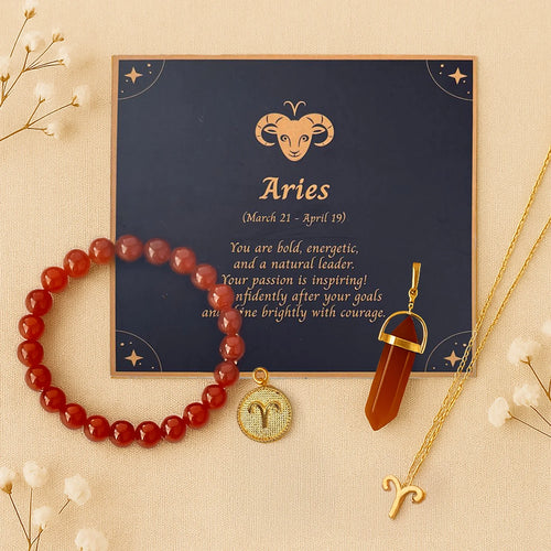 Aries Zodiac Gift Box with Carnelian Crystals