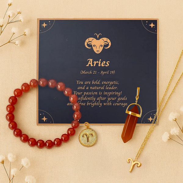 Aries Zodiac Gift Box with Carnelian Crystals