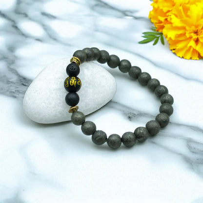 Raw Pyrite Bracelet with Buddha Mantra