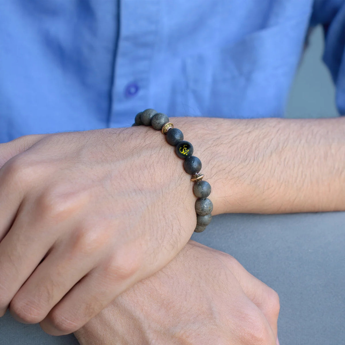 Raw Pyrite Bracelet with Om bead