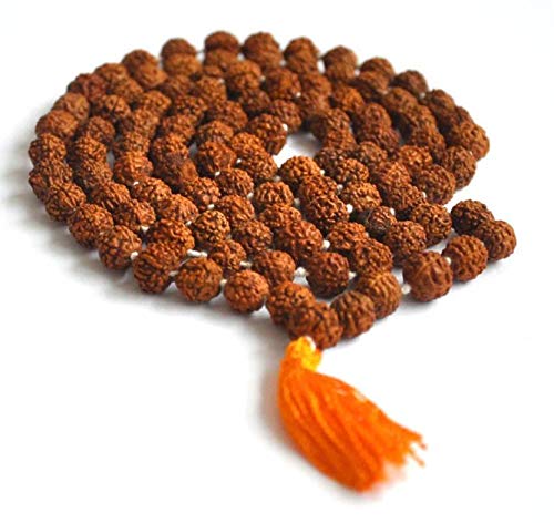 Men's and Women's 5 Mukhi/Faced 108+1 Beads Rudraksha Jaap Mala, Natural and Certified for Positive Effect (Brown, 6 mm)