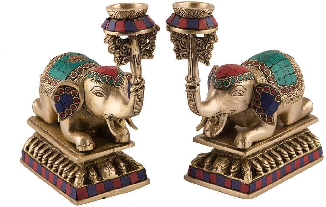 Pair Of Brass Elephant Statue With Embedded Oil Lamp Dfbs177