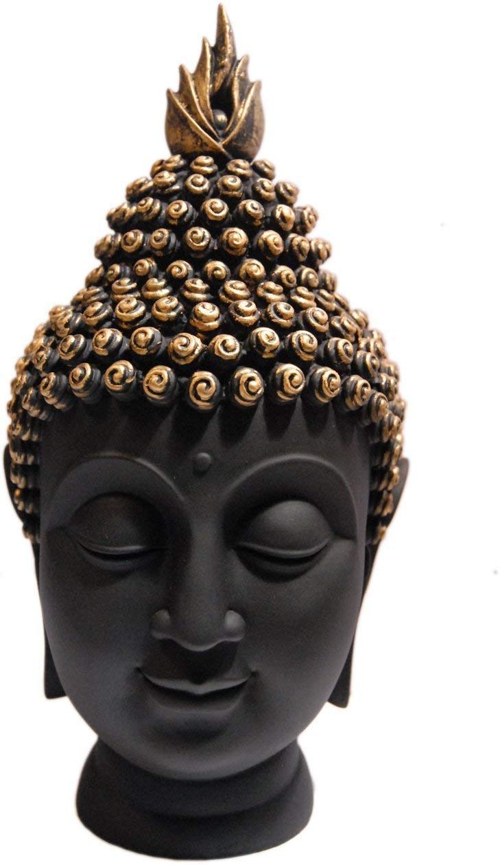 Handcrafted Polyresin Buddha Head Figurine Showpiece for Home Decor (Black)