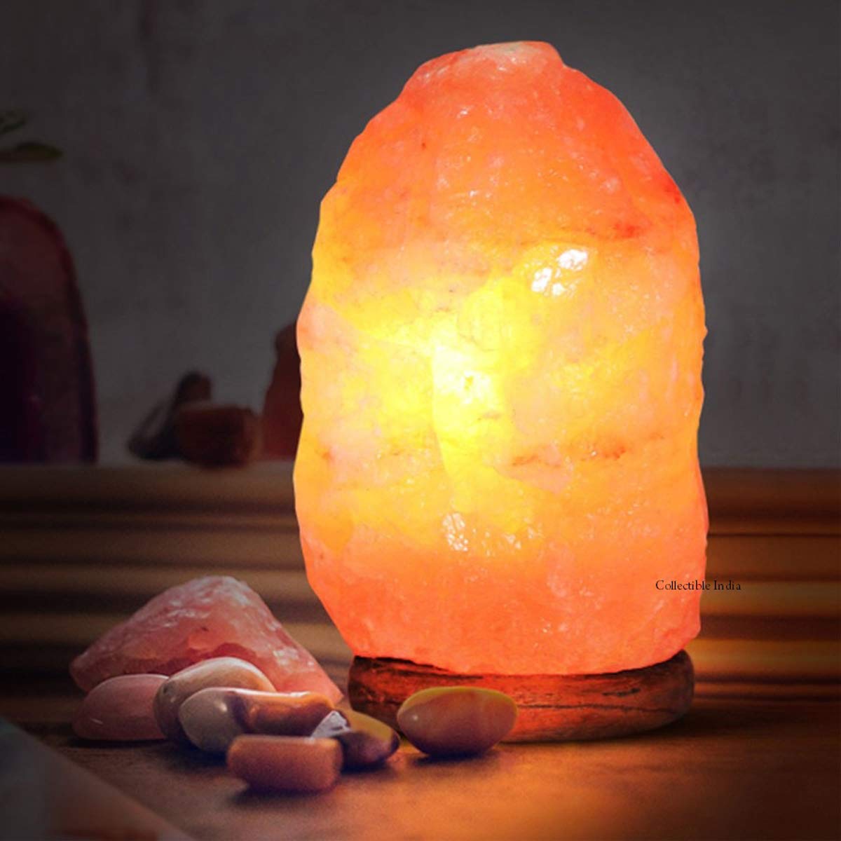 Natural Himalayan Rock Salt Lamp Original Pink Crystal - Air Purifier With Wooden Base Lampt101