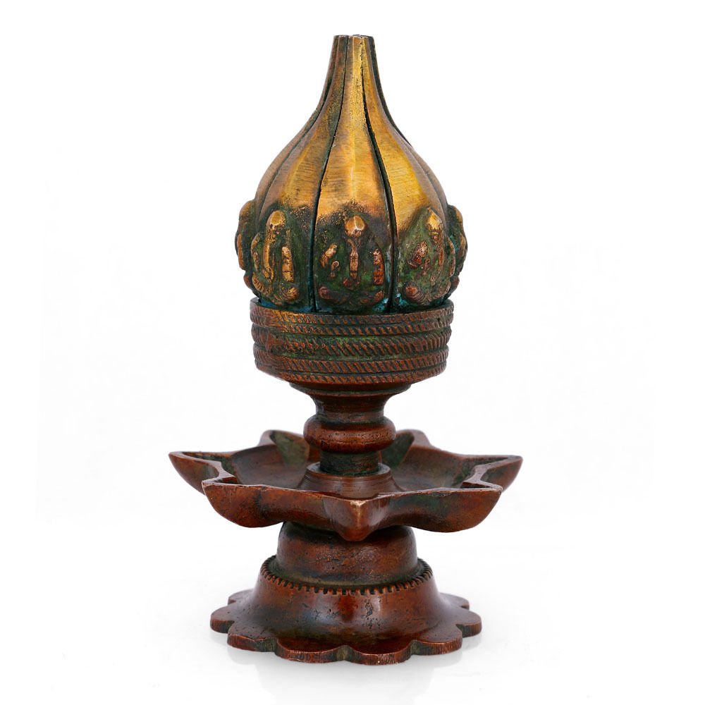 Brass Antique Lotus Flower Design Diya Oil Lamp Showpiece Chbs114