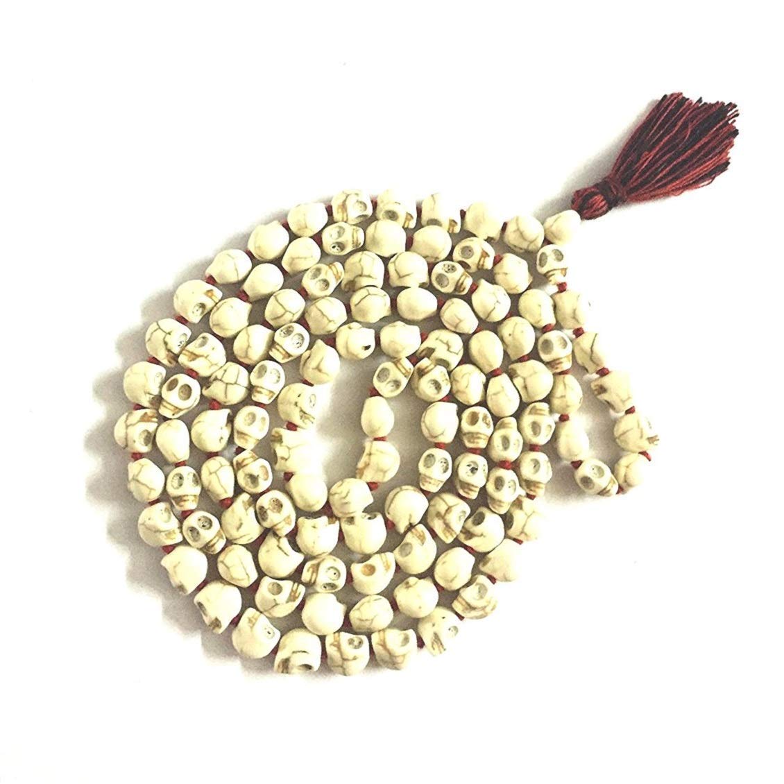 Carved Stone Skull/Narmund Mala for Goddess Kali Pooja Good Health,Wealth & Puja (108+1)