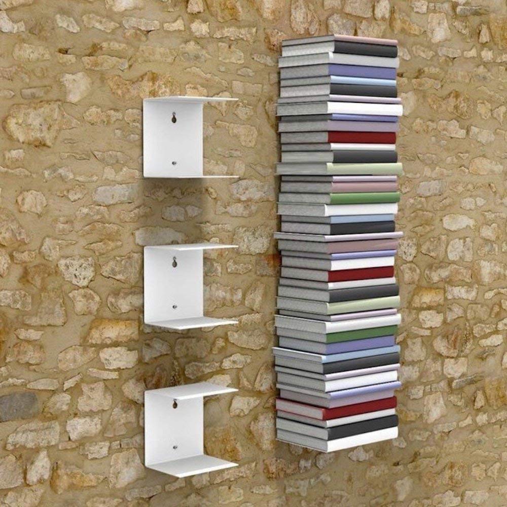 Metal Invisible Book Shelves Wall Mount (Set Of 3) Dfww105-3-White