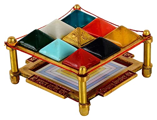 Navgrah/Navgraha Pyramid Yantra Chowki In Brass For Navgraha Shanti & Good Luck (9 Cms) (1 Pc)