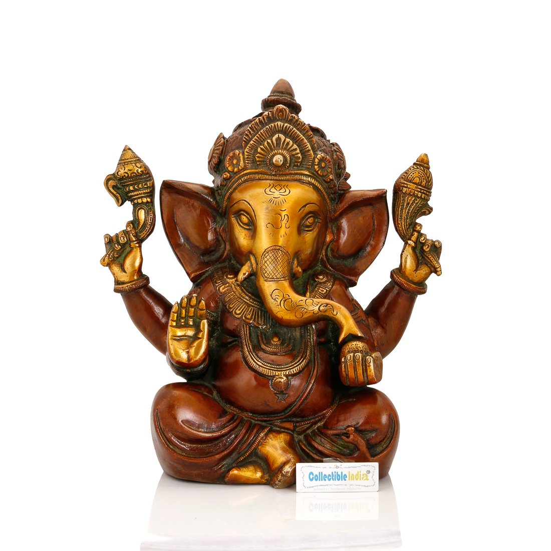 Brass Blessing Ganesh Idol Statue (9 X 8 X 6 Inches) Gbs182