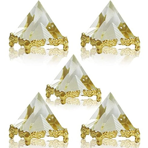 Glass Pyramid with Golden Stand (Standard, Clear, 5 Pieces)