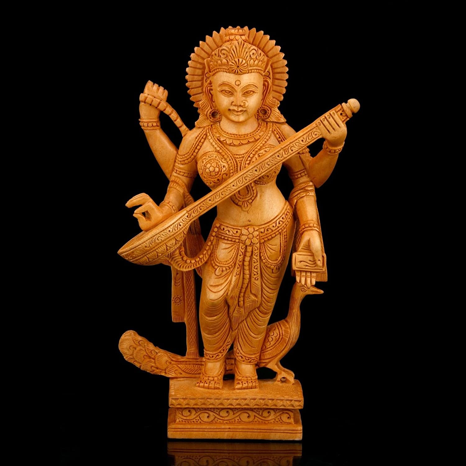 Goddess Saraswati Standing Wooden Handmade Idol Sws101