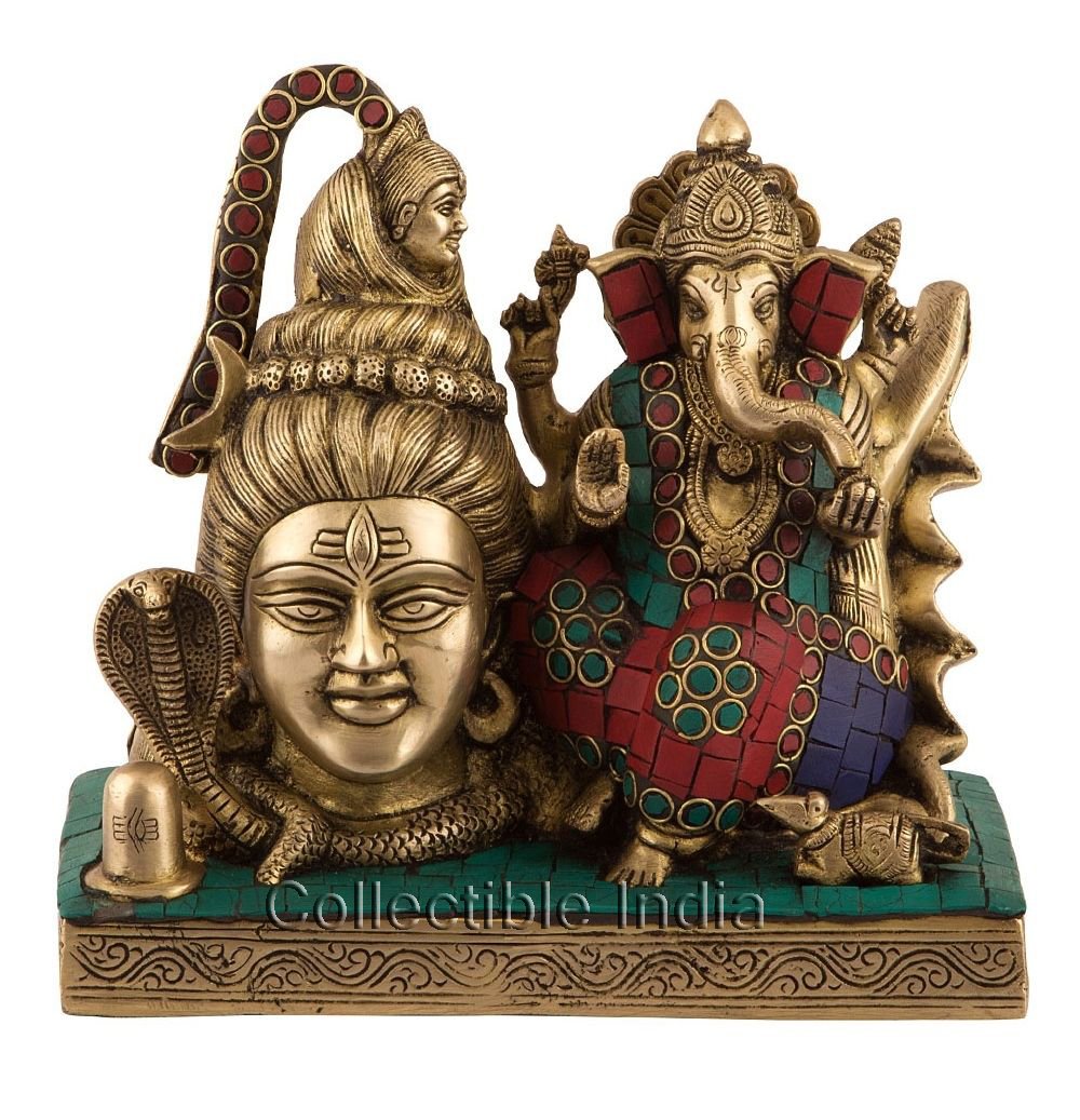 Brass Large Shiva & Ganesha Antique Rare Statue Shts115