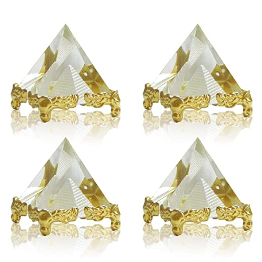 Glass Crystal Pyramid with Golden Stand, Standard, Clear, 4 Piece