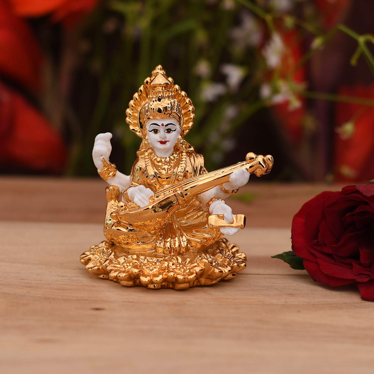 Gold Plated Ceramic  Saraswati Playing Veena Idol Showpiece Smas101