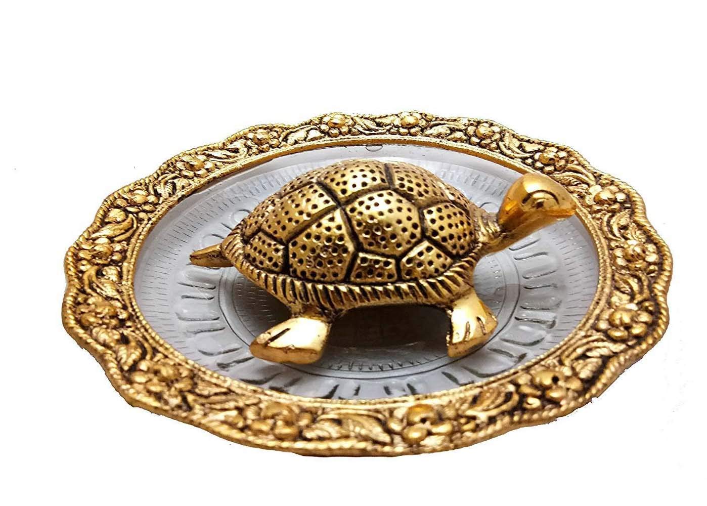 Golden Glass Plate Feng Shui Metal Tortoise, Kachua Plate, Turtle Plate Yantra Vastu Feng Sui | Vaastu Yantra(5.5 inch)