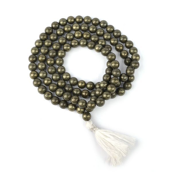 Natural Golden Pyrite Stone Mala for Reiki Healing and Crystal Healing Stone