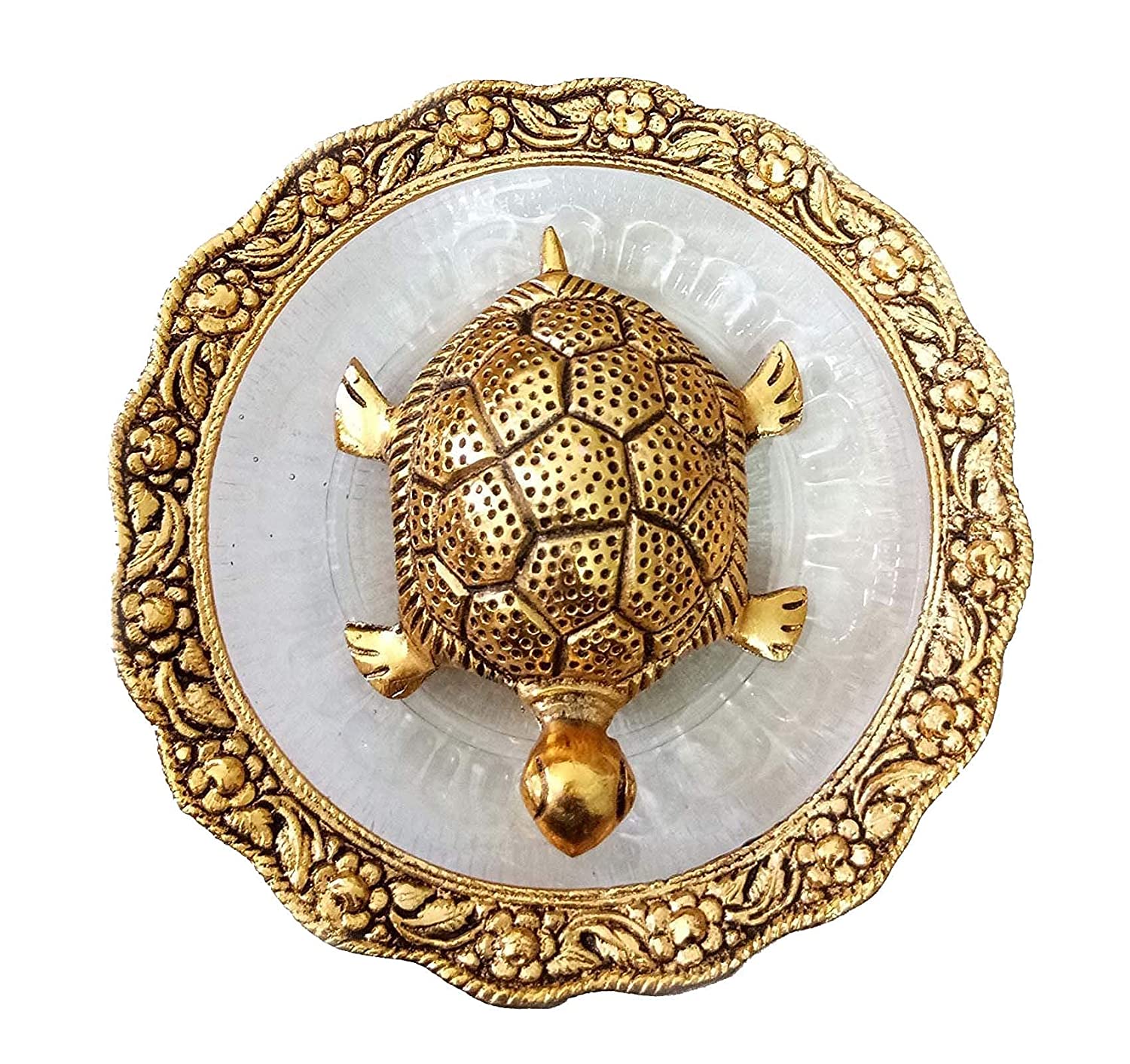 Golden Glass Plate Feng Shui Metal Tortoise, Kachua Plate, Turtle Plate Yantra Vastu Feng Sui | Vaastu Yantra(5.5 inch)