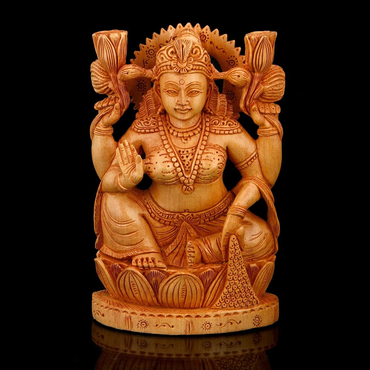 Handmade Wooden Lakshmi Statue For Puja Lws104