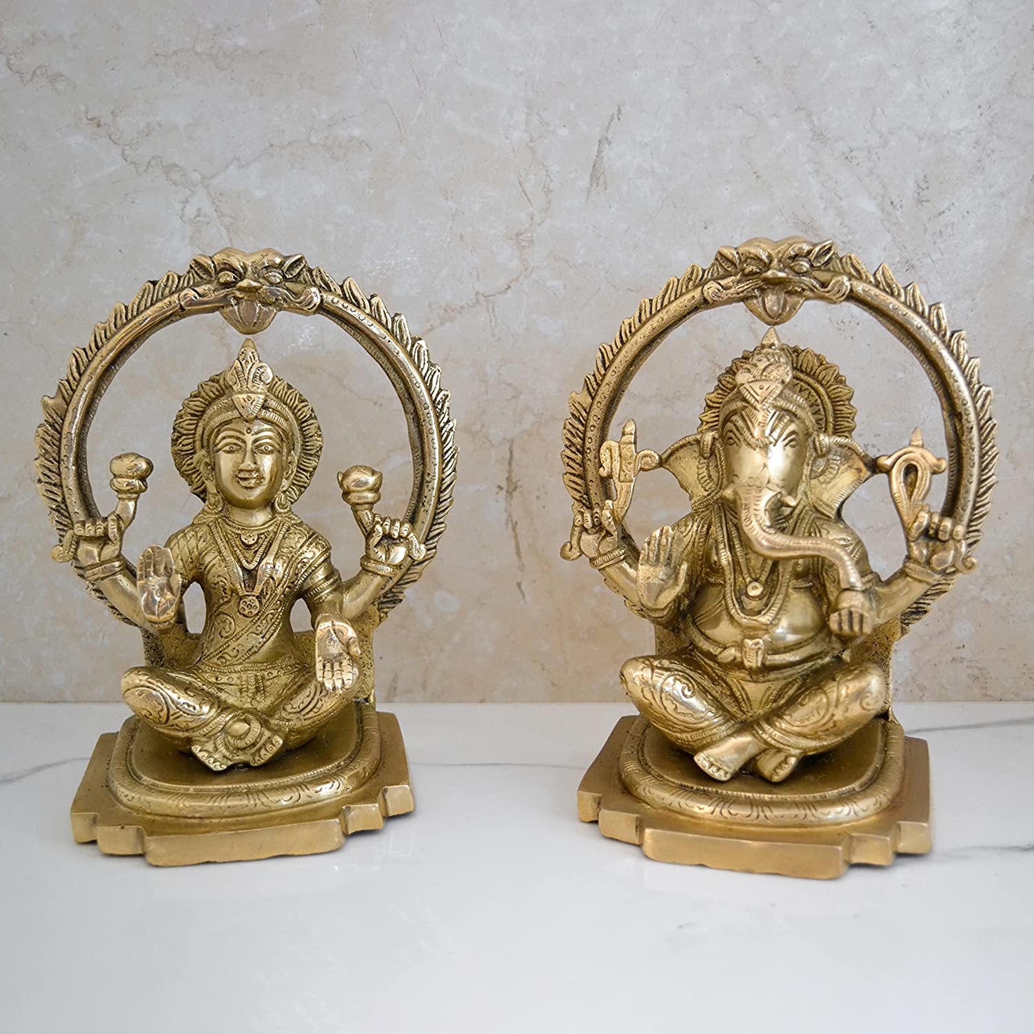 Large Lakshmi Ganesha Brass Idol (8.1 Inches Height), Lgbs181