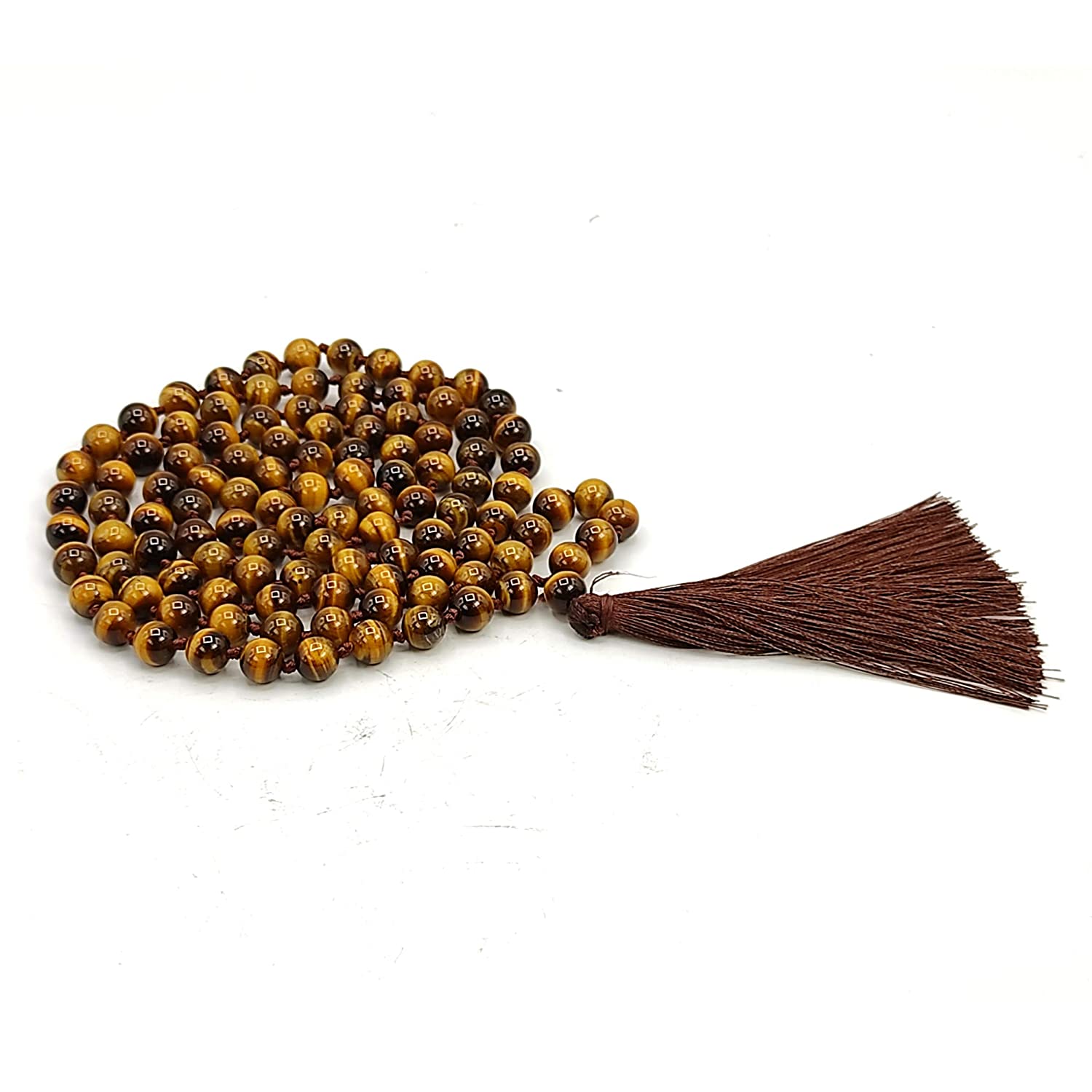 Tiger Eye Stone Necklace Japa Mala 108 + 1 Beads for Reiki Chakra Aura Crystal Healing