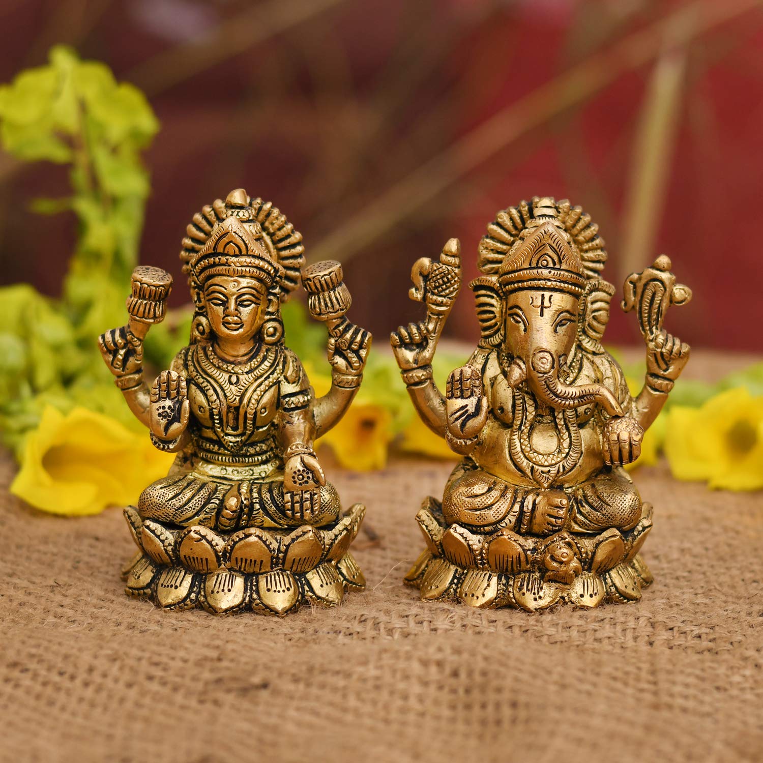 Brass Sitting Lakshmi Ganesh Pair Idol LGBS159