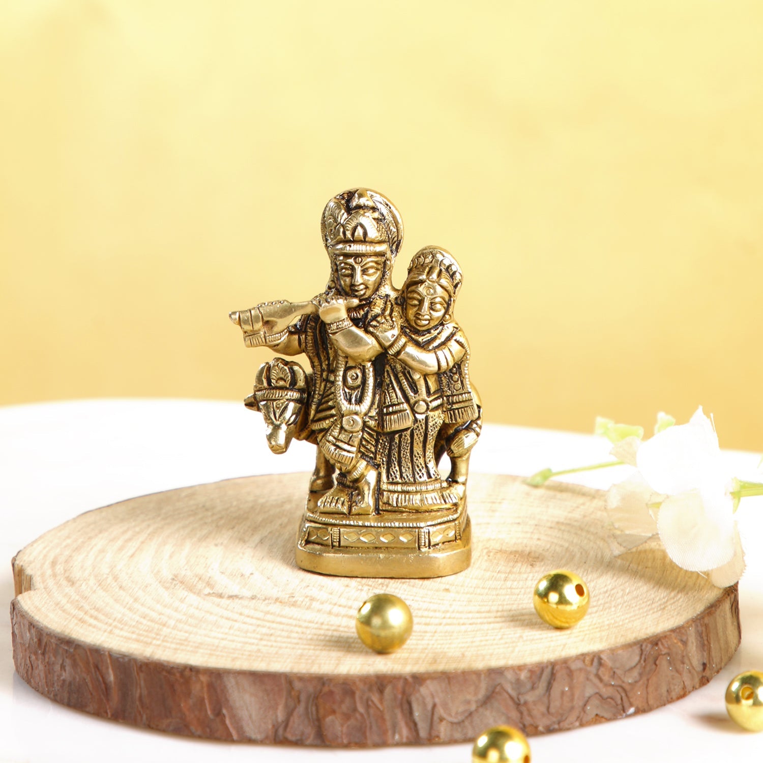 Radha Krishna With Cow Small Brass Idol Rkbs123