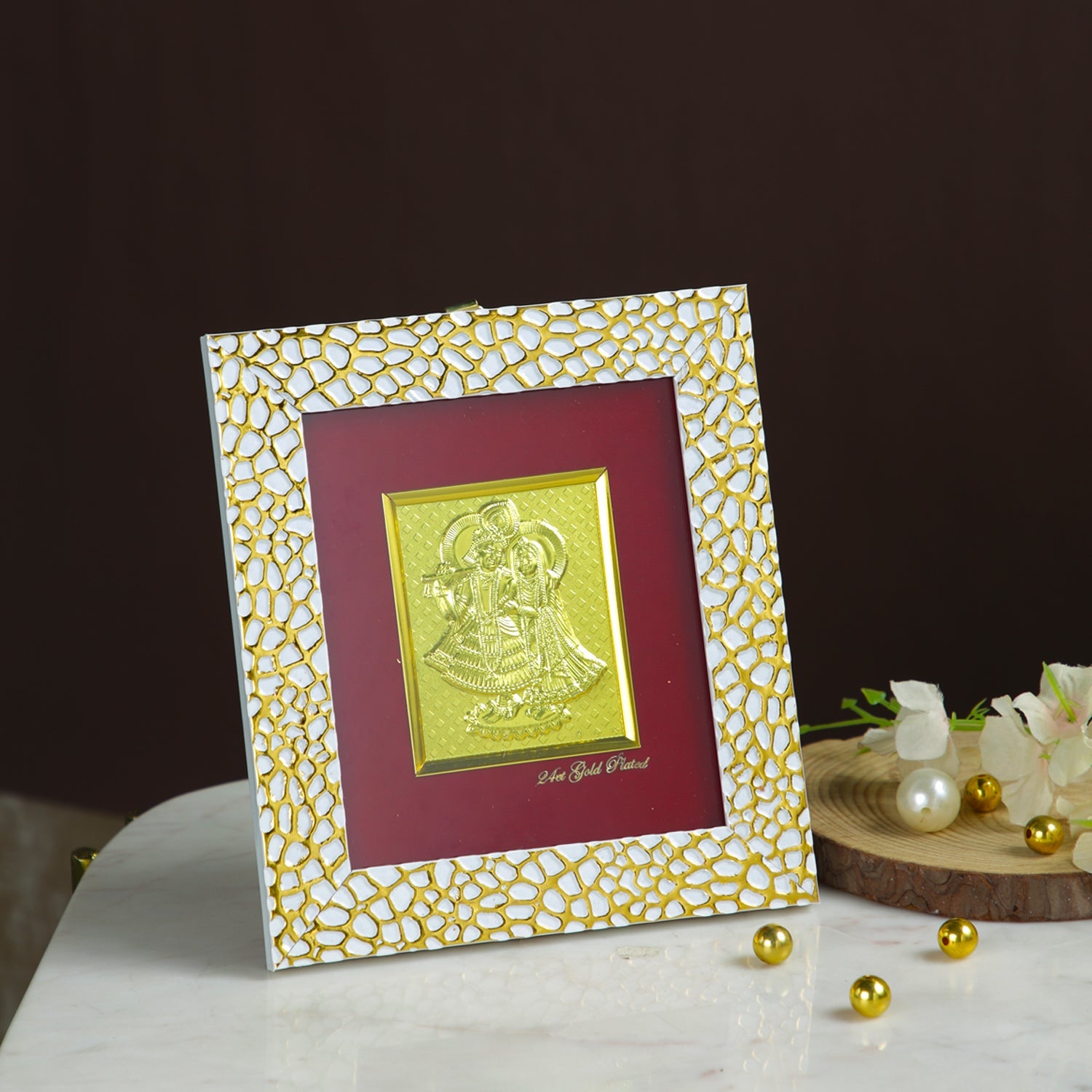 Gold Plated Radhe Krishna Wooden Photo Frame Rkmas129