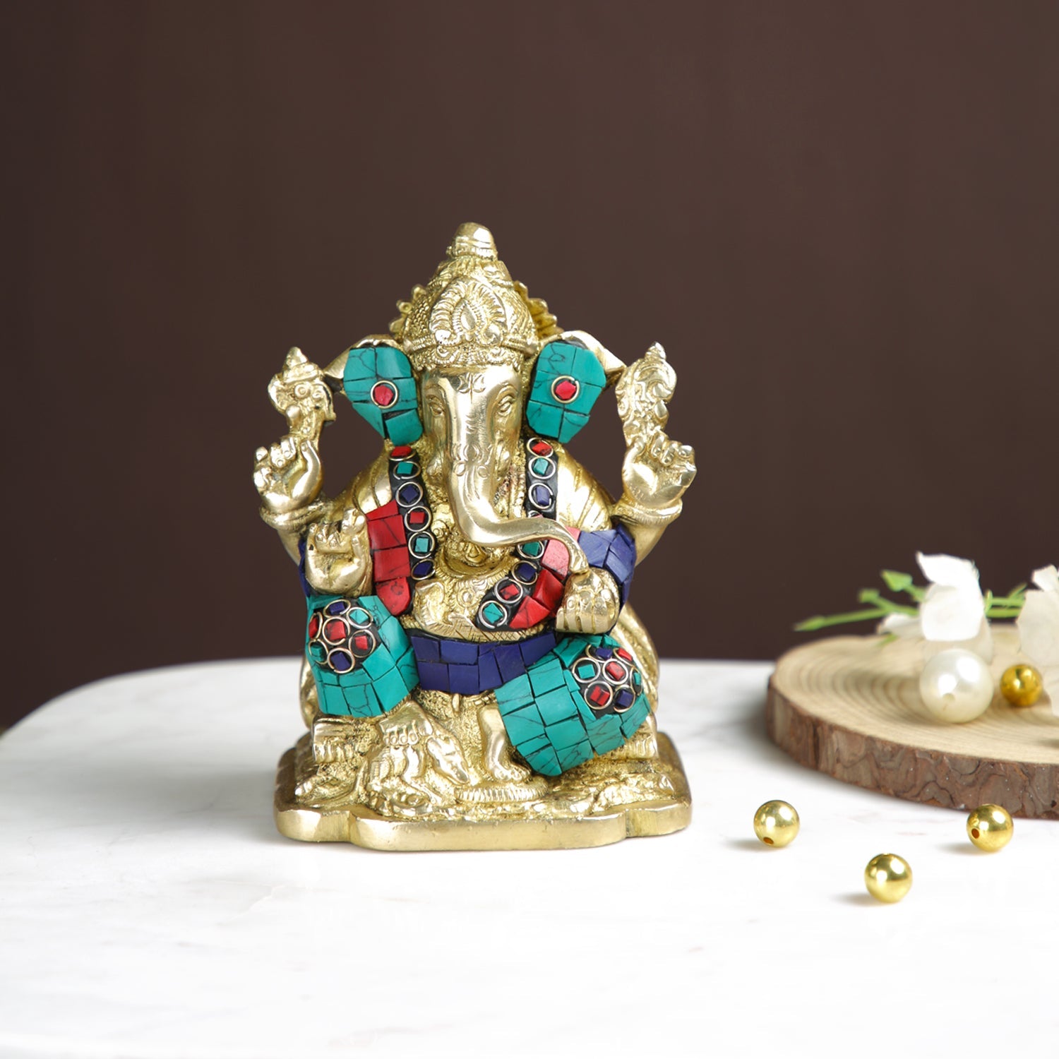 Sacred Idol Of Ganesha With Mooshak Worship Statue Gts254