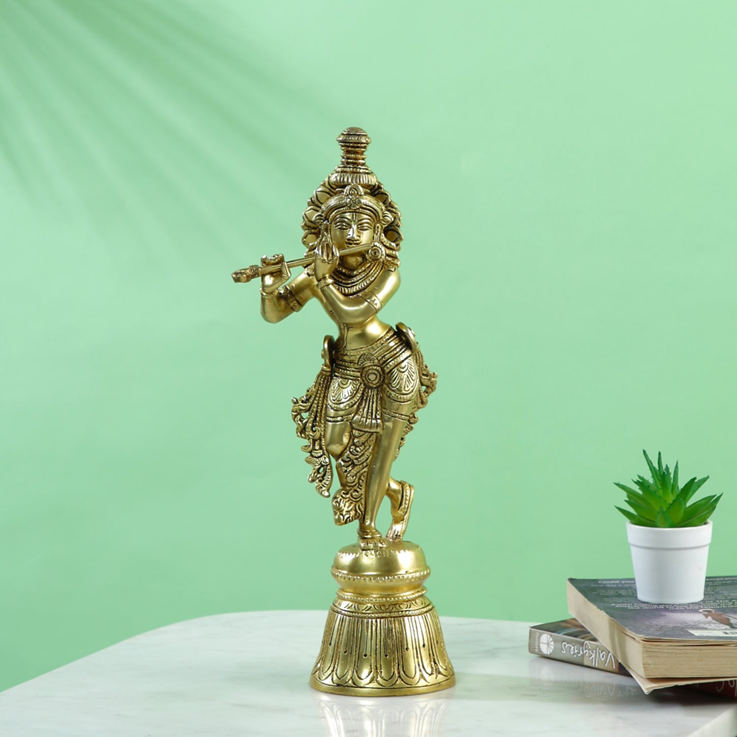 Brass Krishna Idols Showpiece Flute Playing Krishan  Kbs151