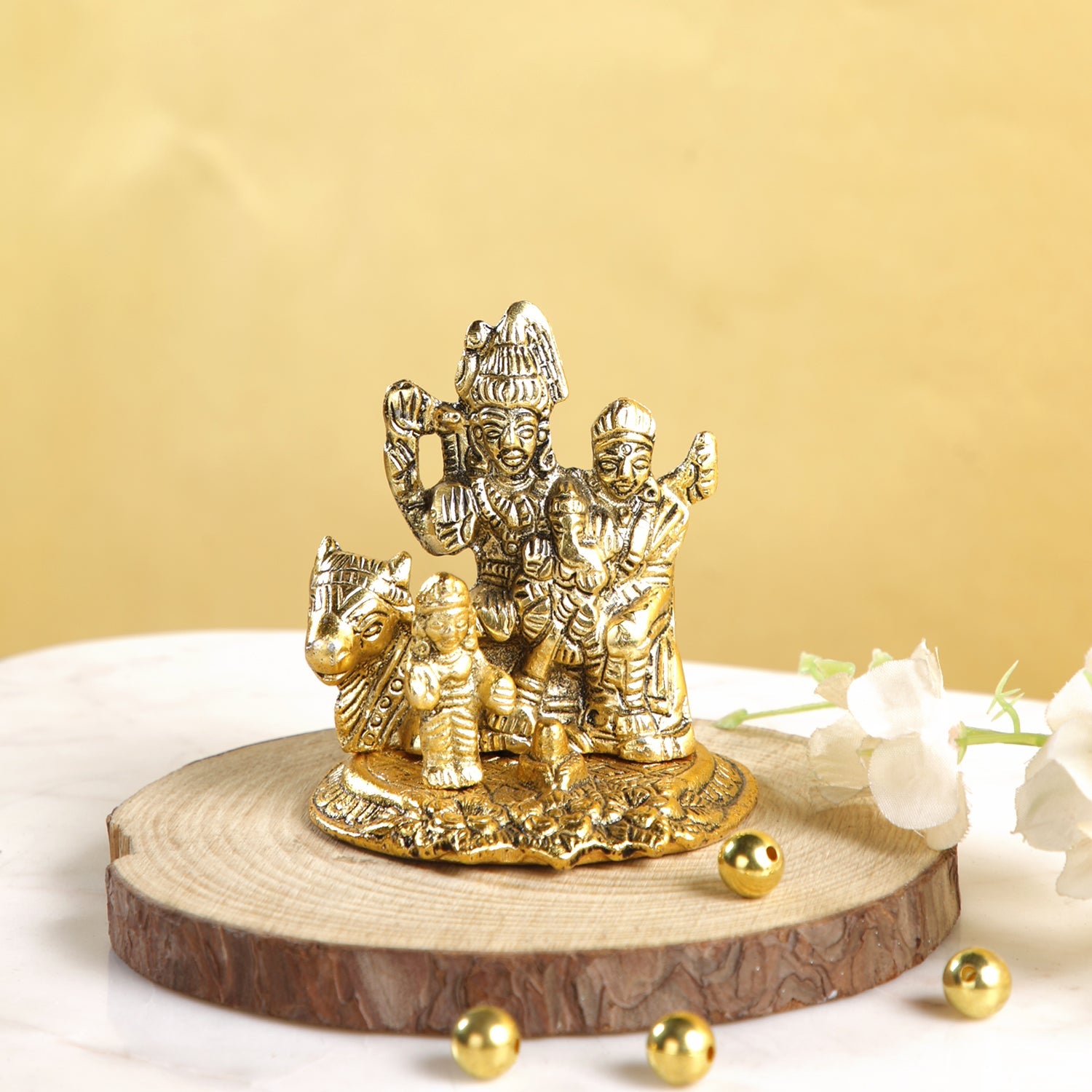 Metal Gold Plated Shiva Parvati Family Idol SHBS156