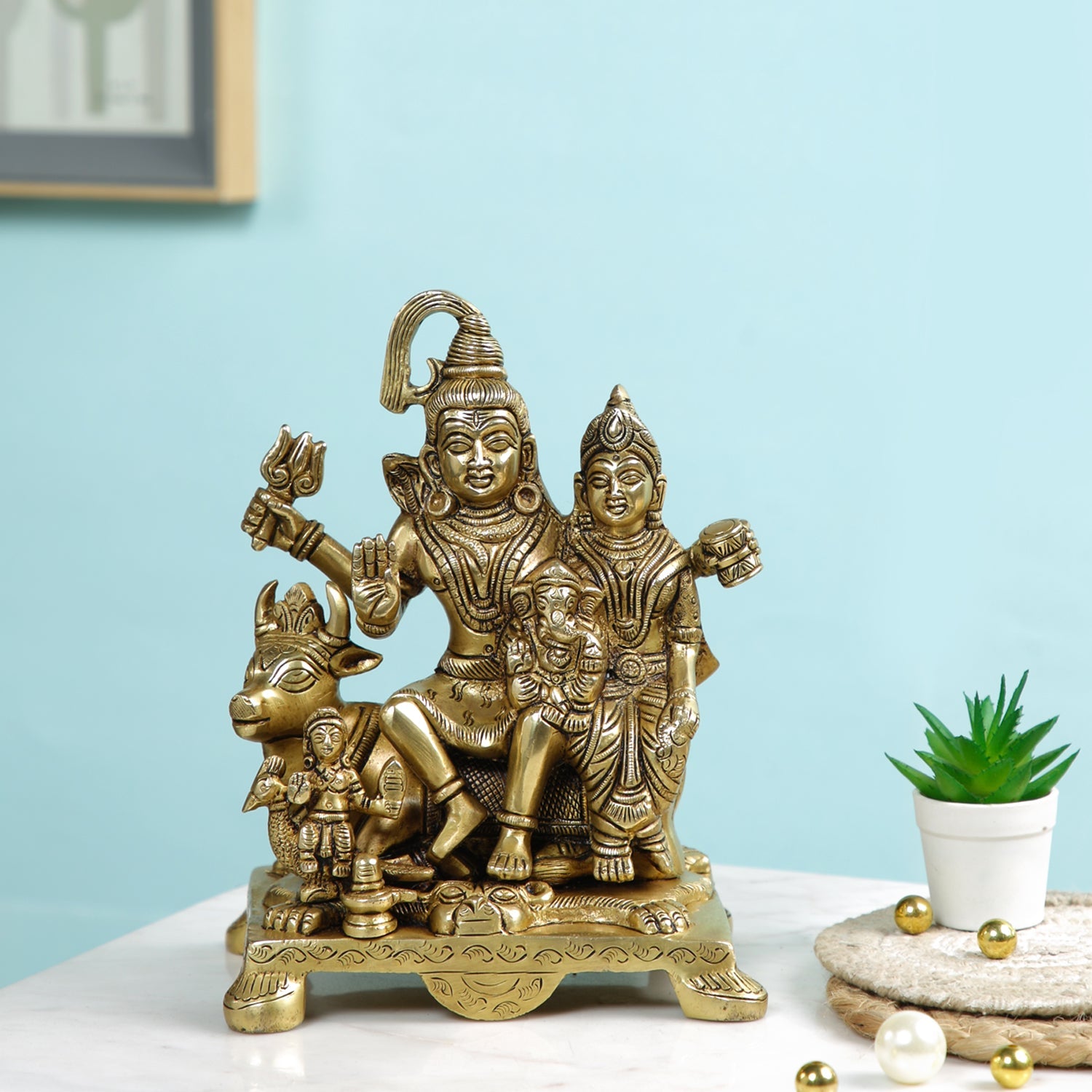 Shiva Parvati Family With Nandi Brass Statue Shbs151