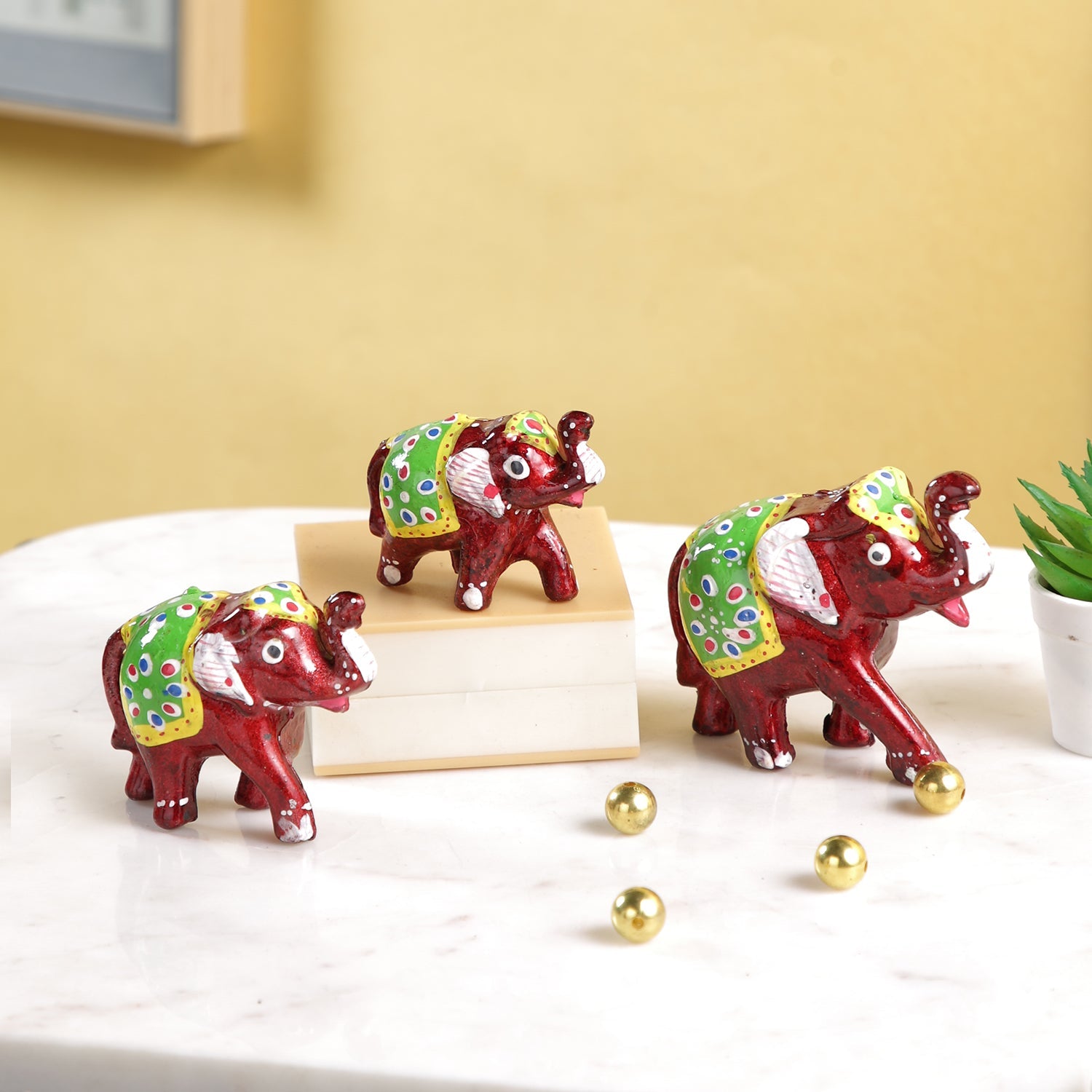 Miniature Colorful elephant family Trunk up EAMS114