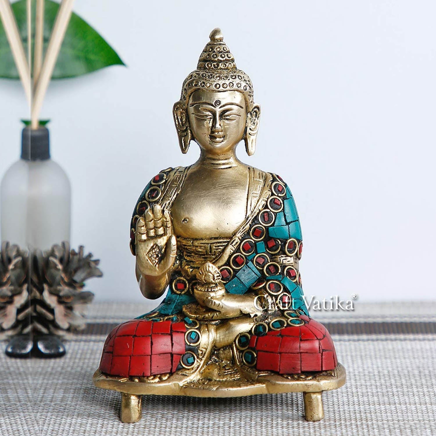 Fengshui Buddha Idol Brass Statue With Colorful Stone Work Bts256