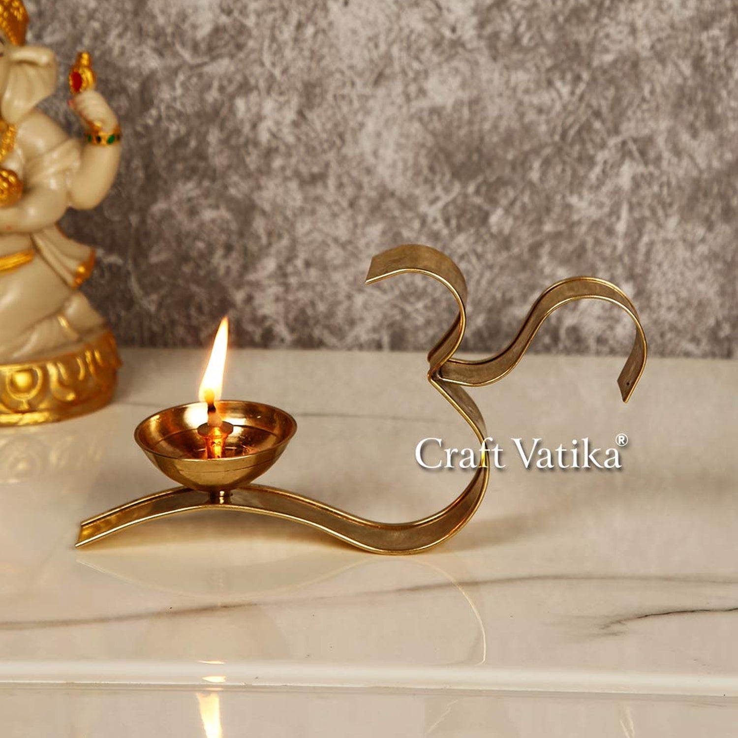 Metal Om Diya Oil Lamp With Golden Finish Dfbs220-Small-1