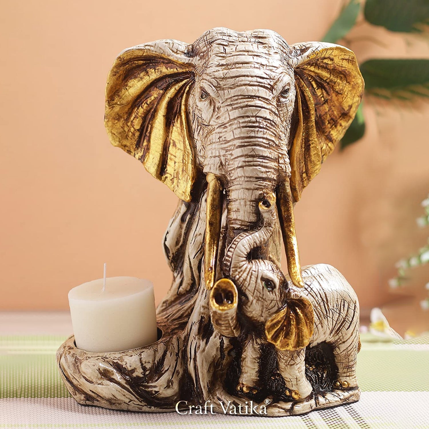 Resin Elephant Statue With Embedded Tealight Holder Dfmas325