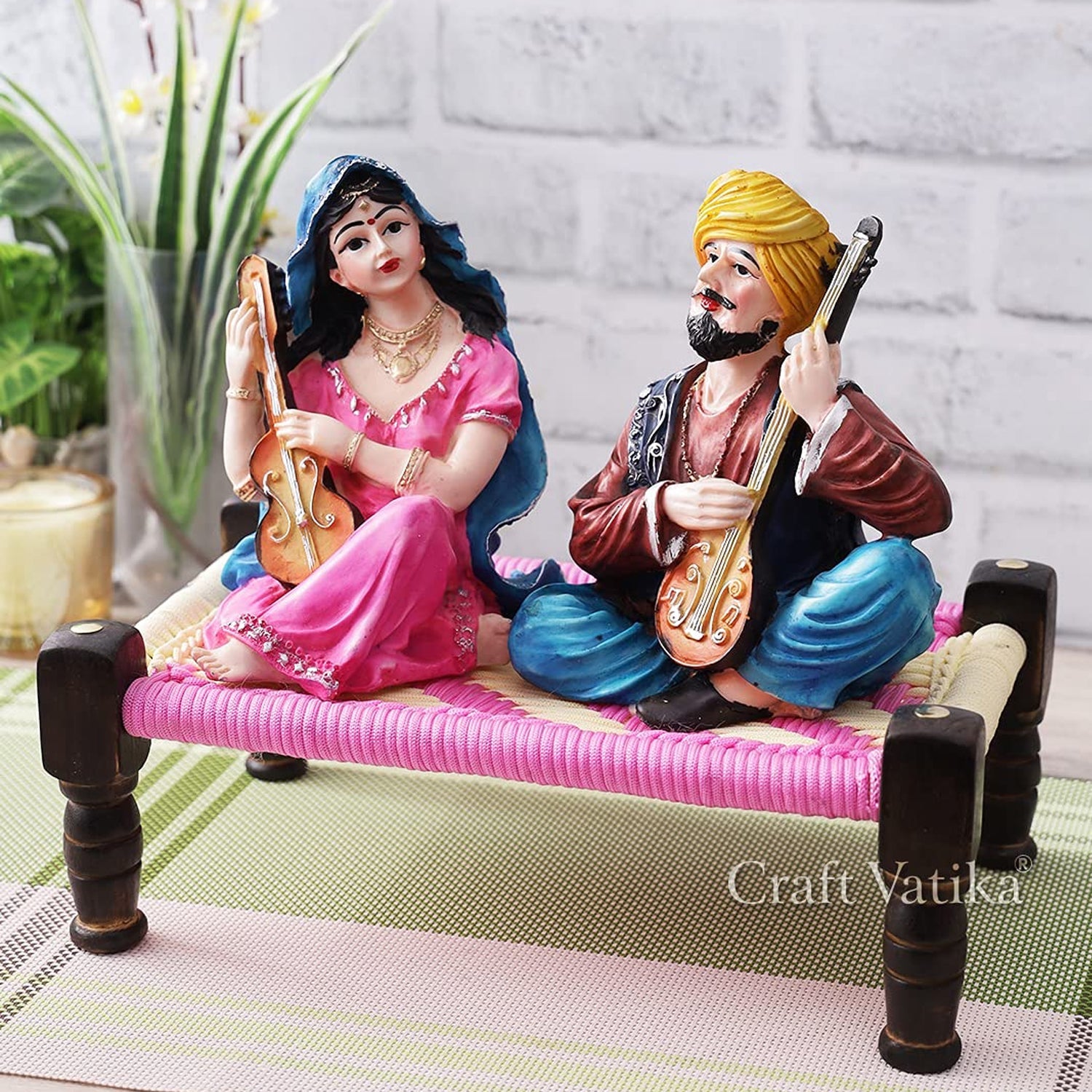 Punjabi Couple Playing Music Instrument Resin Statue Dfmas368