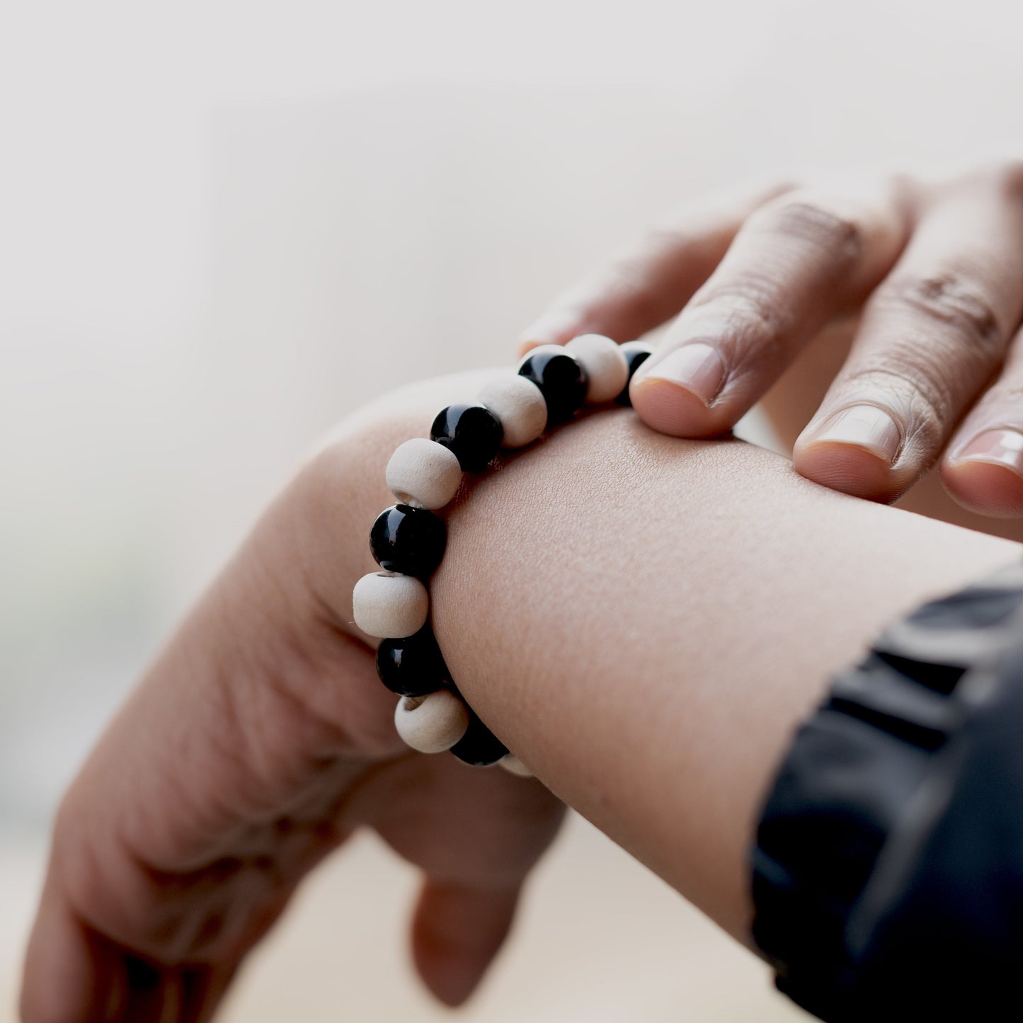 Black Agate With Tulsi Bracelet
