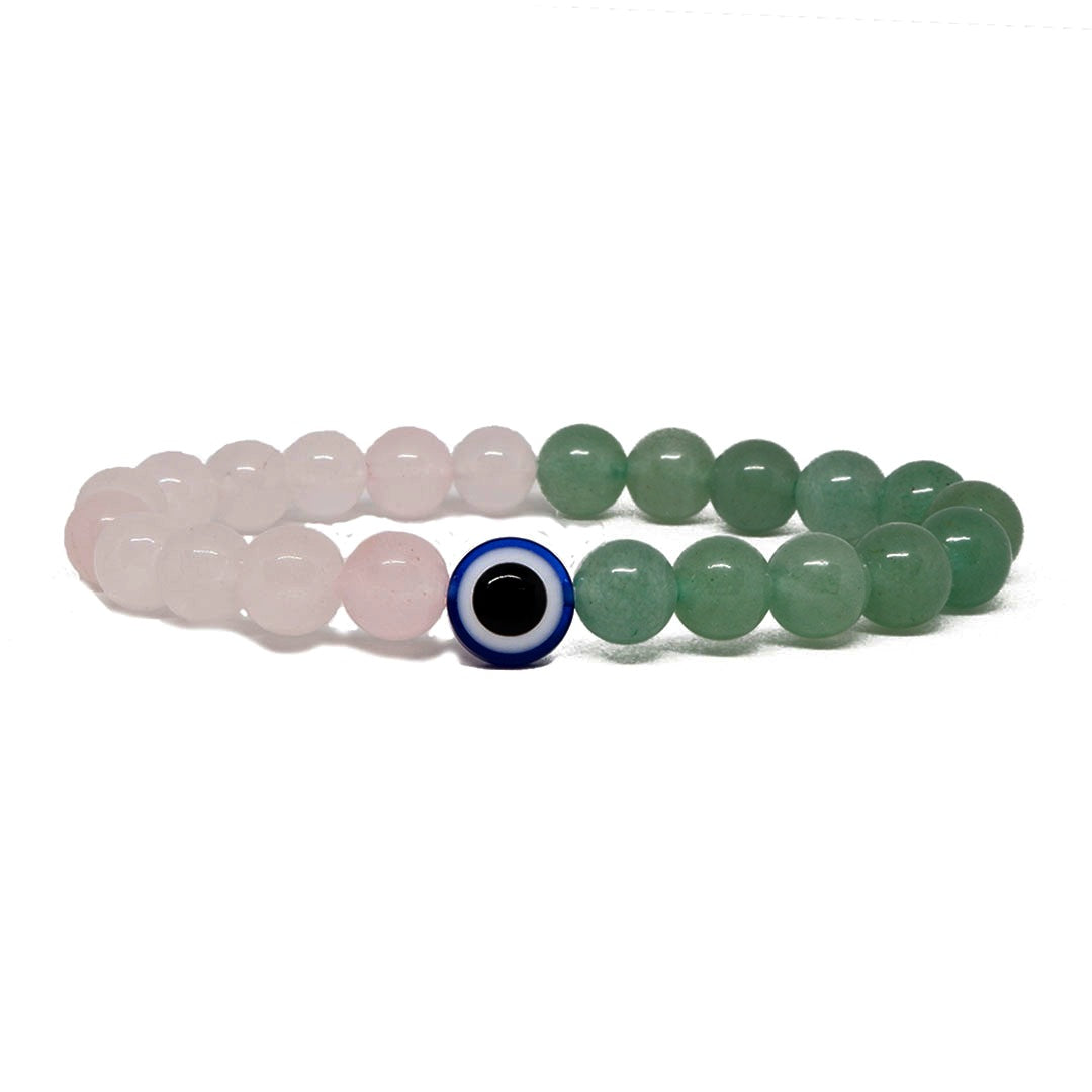 Love Wealth with Evil Eye Green Aventurine Rose Quartz Bracelet