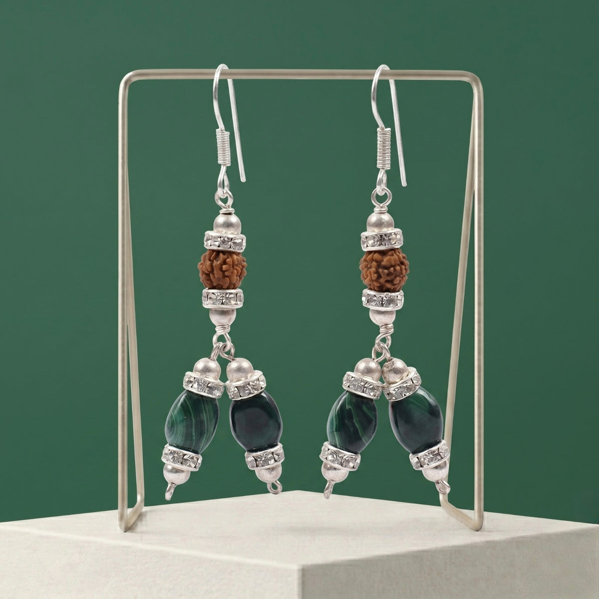 Soul Sync Greens Malachite & Rudraksh Earrings_ER11