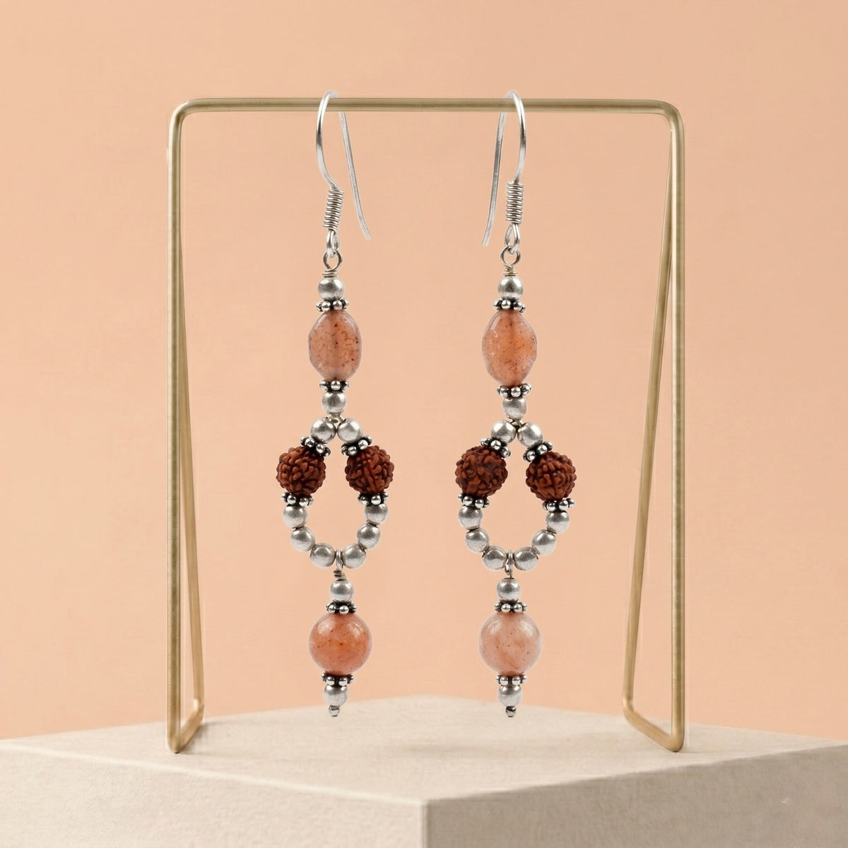 GlowRudra Sunstone & Rudraksha Earrings_ER13
