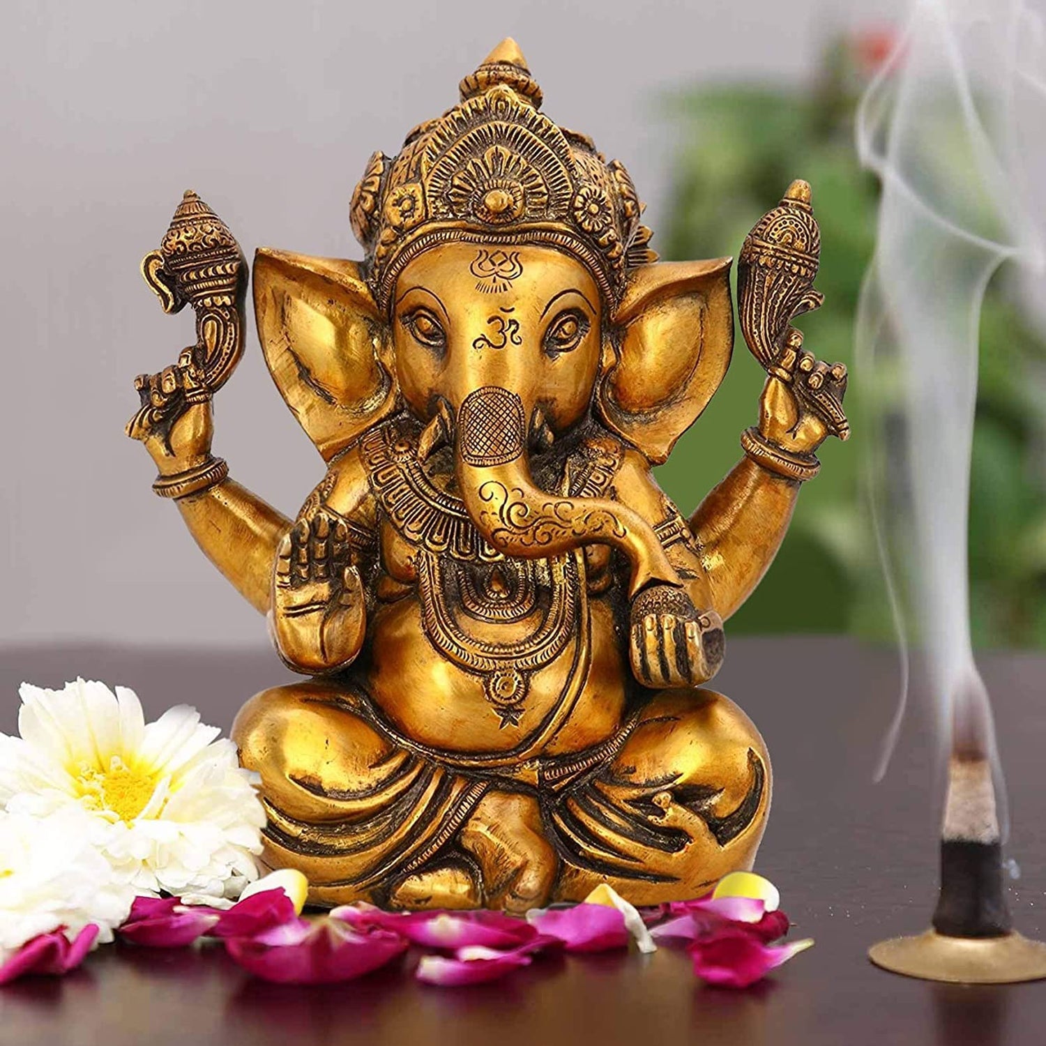 Golden Lord Taj Ganesha Brass Puja Statue Gbs207