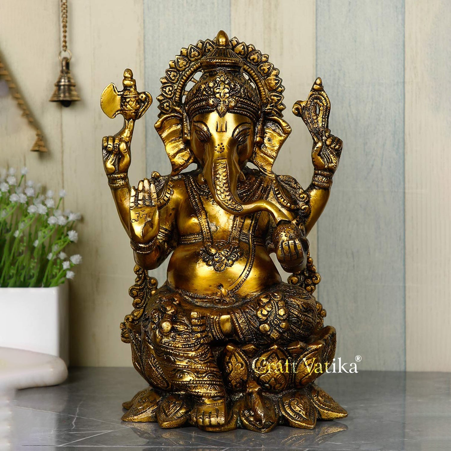 Golden Ganesha Brass Idol Murti For Temple Gbs237