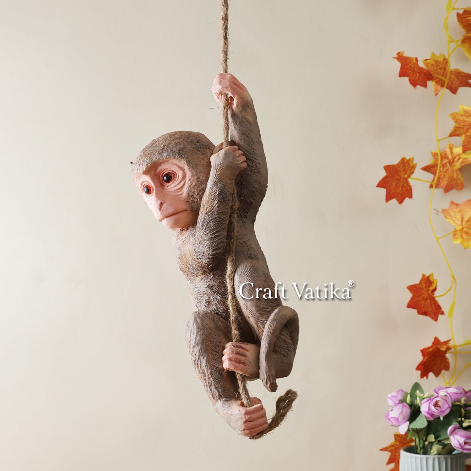 Polyresin Hanging Monkey On Rope Statue Figurine, Dfmas421