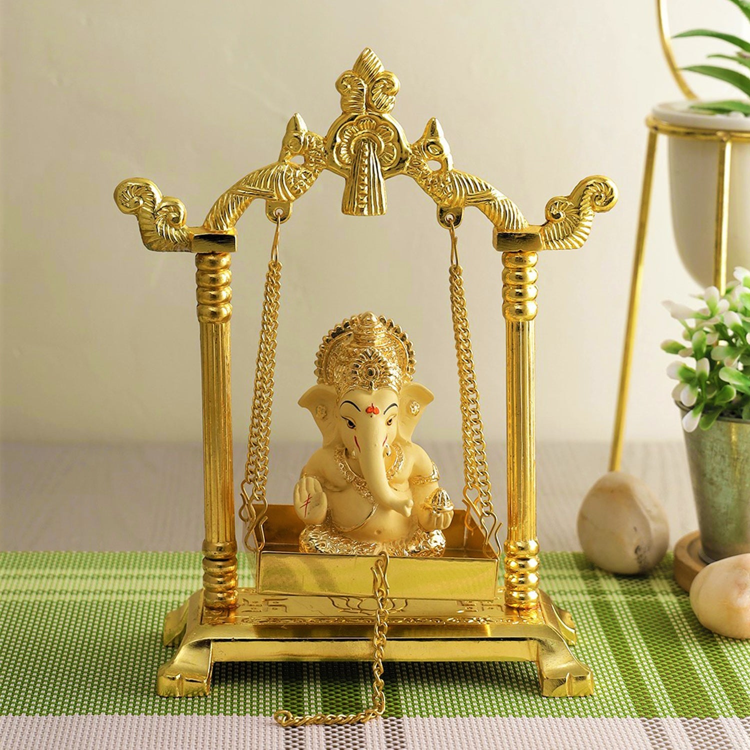 Ceramic Lord Ganesha Idol With Golden Jhula Dfms204