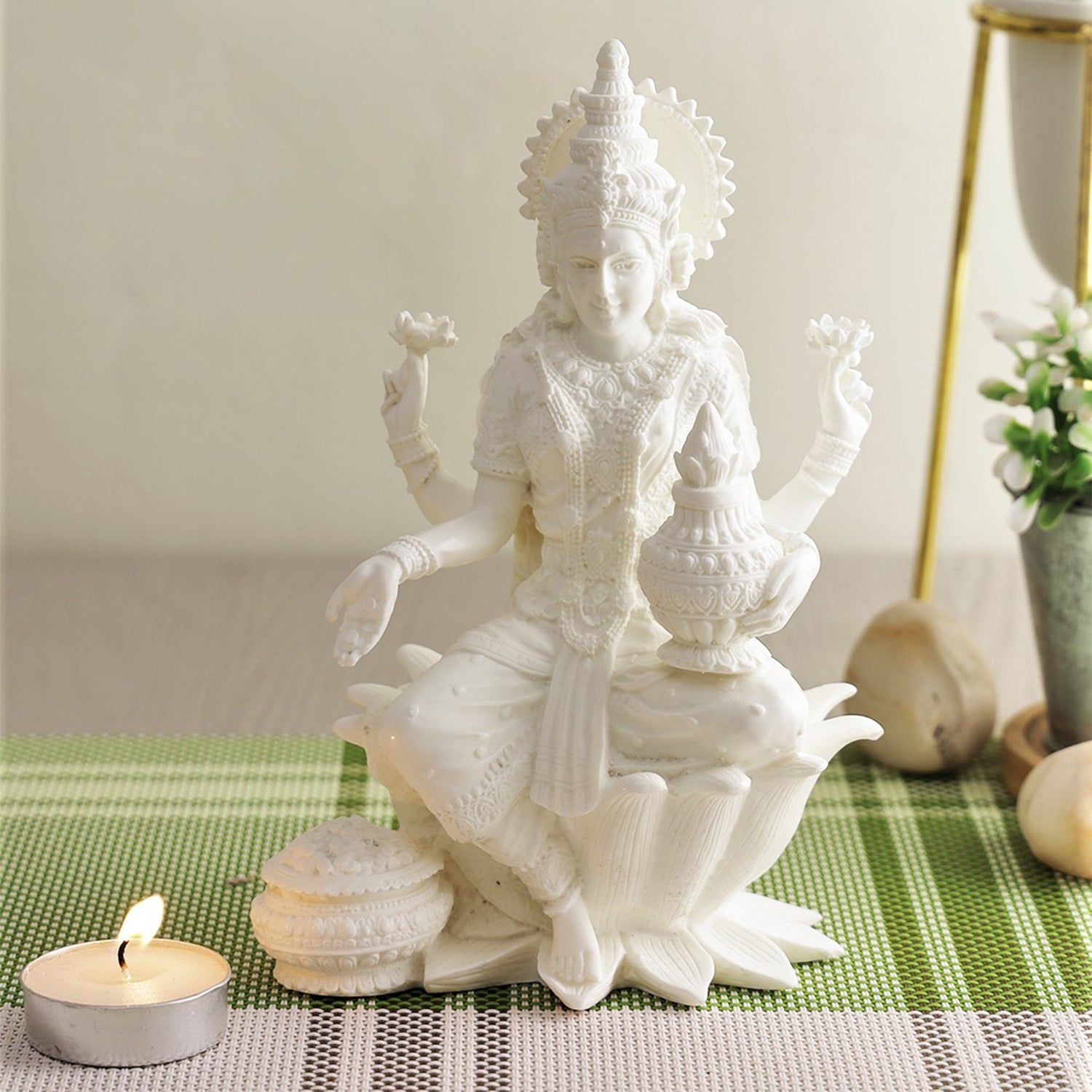 White Marble Dust Goddess Laxmi Idol Decorative Showpiece Lmas113