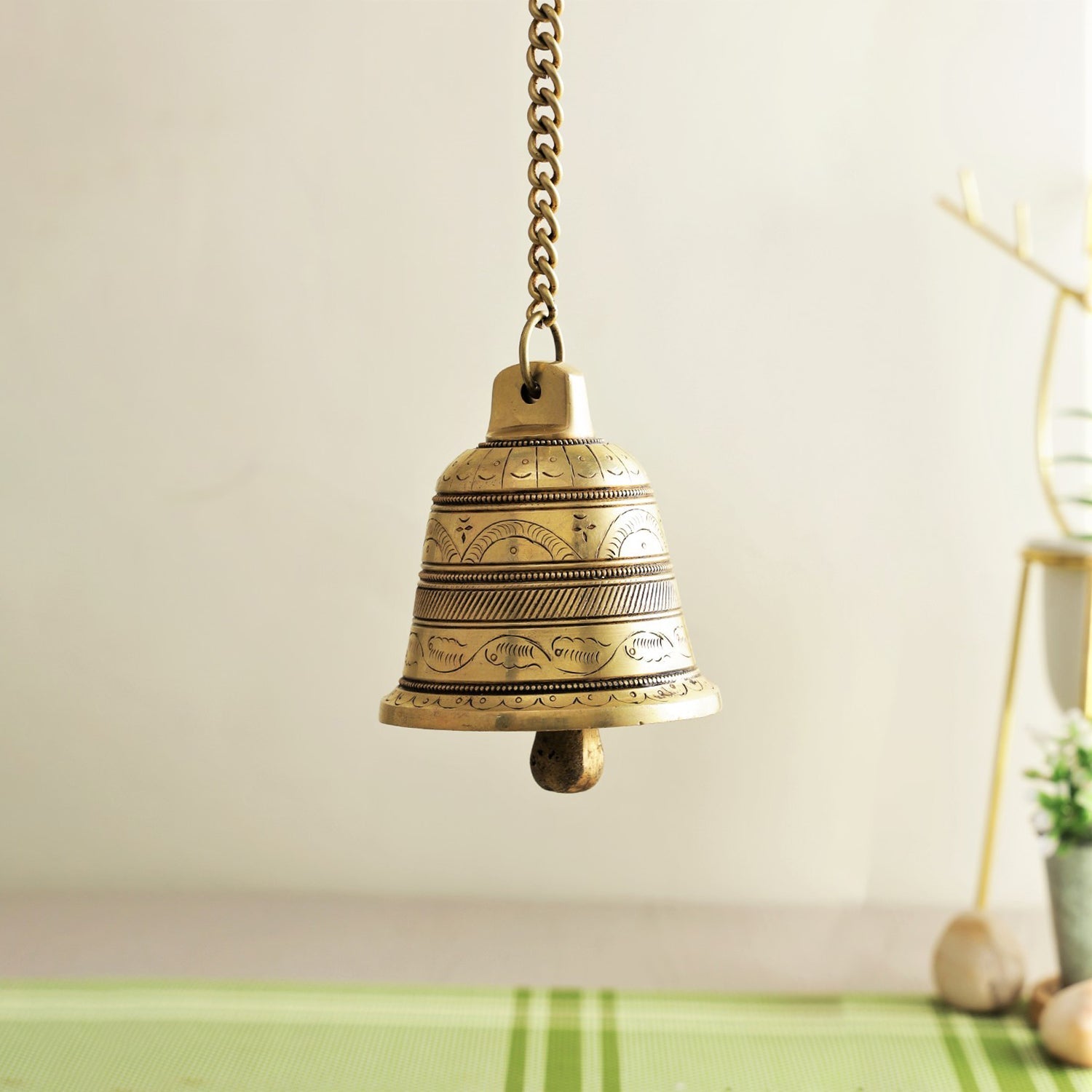 Brass Hanging Bell With Chain And Hook For Temple Dfbw161