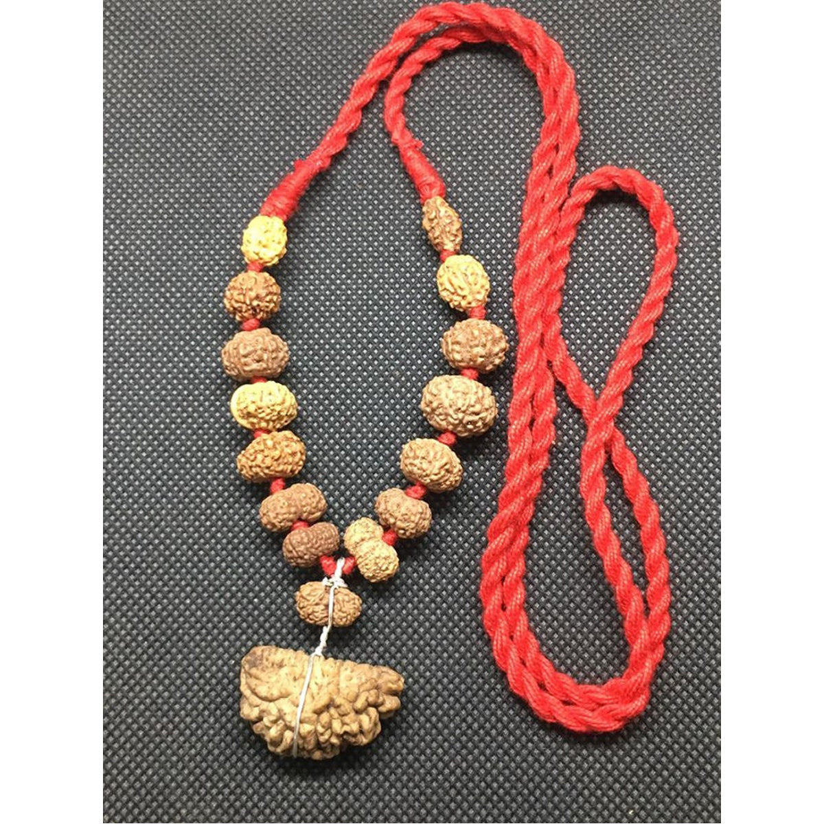 1 to 14 Mukhi + Ganesh and Gauri Shanakar Java Siddha Mala in very small size beads In Red Thread, 10 mm - 12 mm Lab Certified